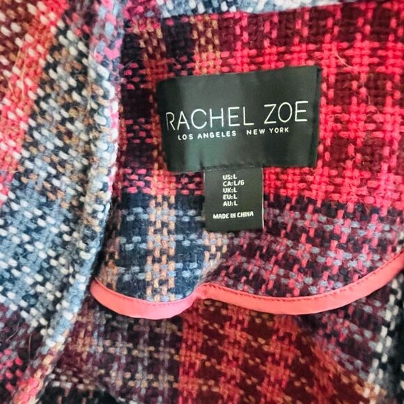 Rachel Zoe pink plaid tweed collarless snap front jacket size L. - Picture 8 of 8